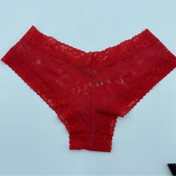 Victoria’s Secret Lace Hiphugger & Cheeky Panty Floral Black & Red Medium - Picture 2 of 5